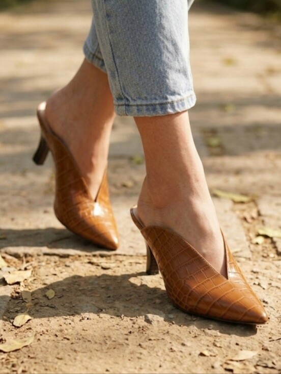 Club Monaco Shoes - Club Monaco 'Nahdine' Croc-embossed-leather Mules Sz 6.5 - 7 Honey Rum / See **